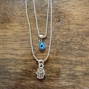 Turkish Lucky Double Layer Palm Evil Eyes Pendant Necklace